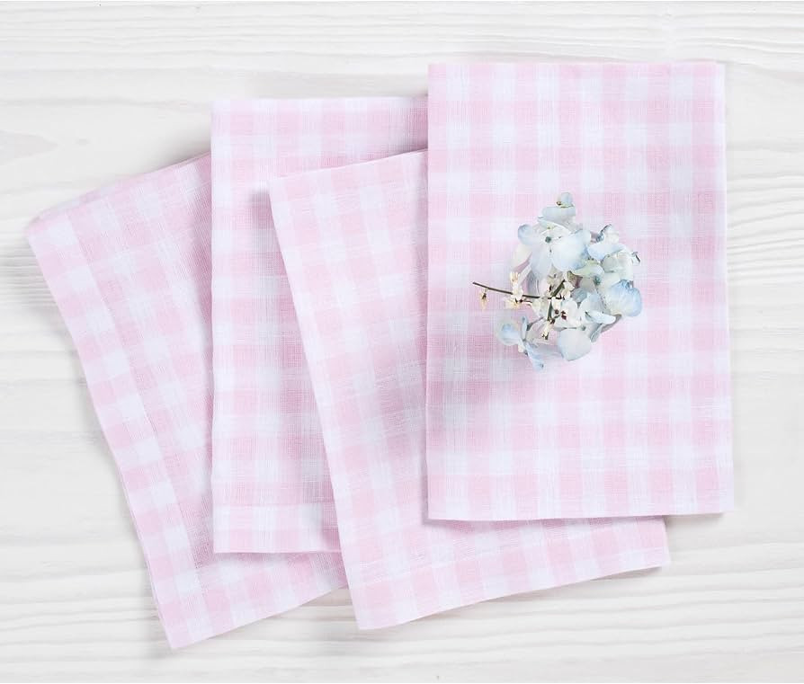Solino Home Linen Marshmellow Pink Gingham Napkins – 20 x 20 Inch Cloth Dinner, Set of 4 100% P... | Amazon (US)