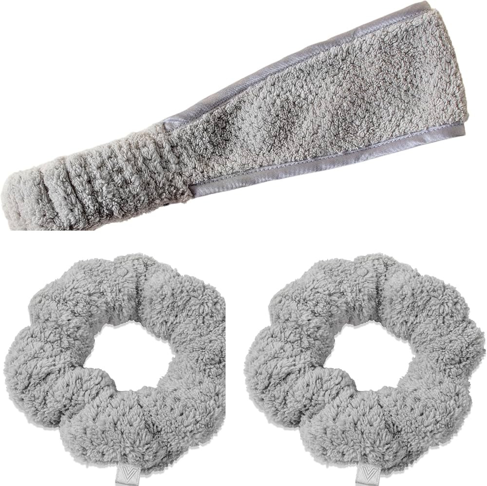 VOLO Luna Gray Spa Headband & Wristbands for Washing Face | Makeup Headband Holds Hair Back & Wri... | Amazon (US)