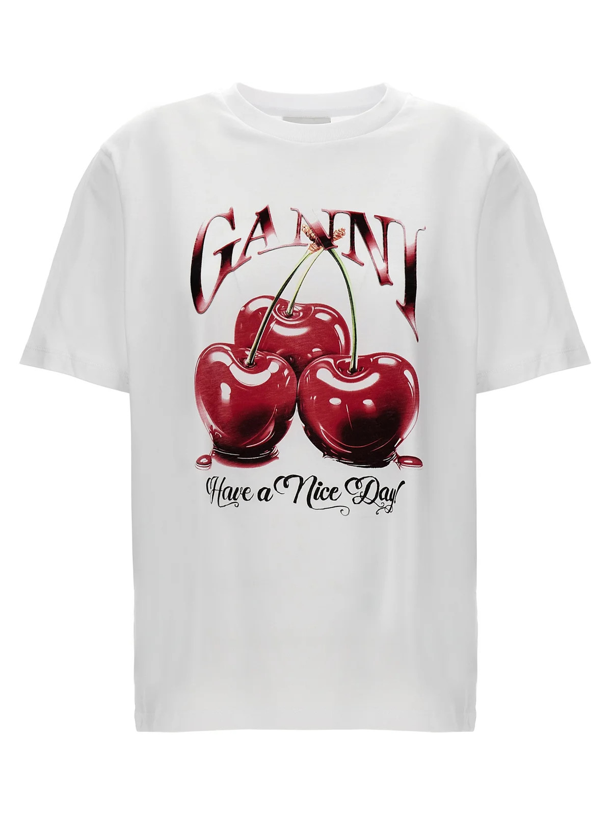 Ganni Cherry Printed Crewneck T-Shirt | Cettire Global