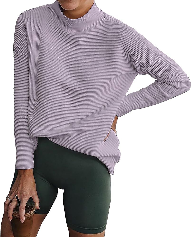 BTFBM Women Cozy Long Sleeve Turtleneck Fashion Sweaters Soft Solid Color Ribbed Knitted Casual Wint | Amazon (US)
