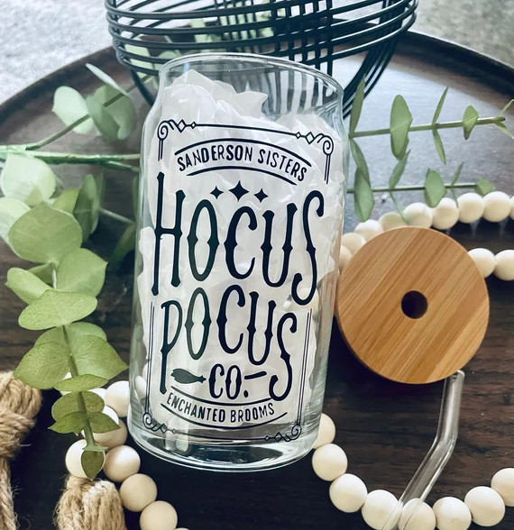 Hocus Pocus Can Glass  Bamboo Lid  Glass Straw  Iced Coffee - Etsy | Etsy (US)
