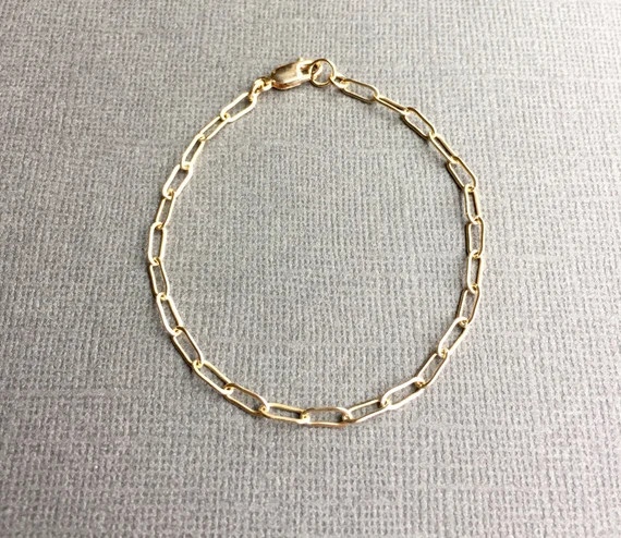 Yellow Gold Filled Chain Bracelet, Gold Rectangle Link Chain Bracelet, Chain Link Gold Bracelet, ... | Etsy (US)