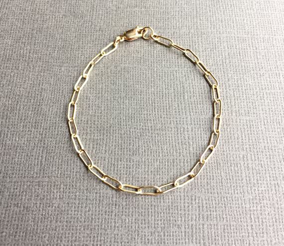 Yellow Gold Filled Chain Bracelet, Gold Rectangle Link Chain Bracelet, Chain Link Gold Bracelet, ... | Etsy (US)