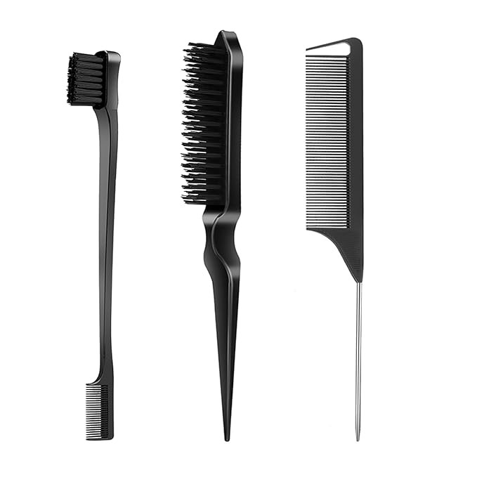 3 Pcs Edge Slick Brush Set with 1 Pcs Edge Brush 1 Pcs Bristle Hair Brush 1 Pcs Rat Tail Comb, Ed... | Amazon (US)