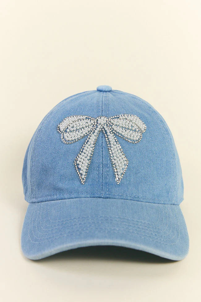 Denim Pearl Bow Hat | Pink Lily