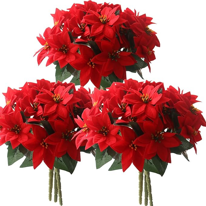 6 Pack Christmas Artificial Poinsettia Flowers Bouquets Outdoor Indoor Decorations 13.8 Inch XMAS... | Amazon (US)