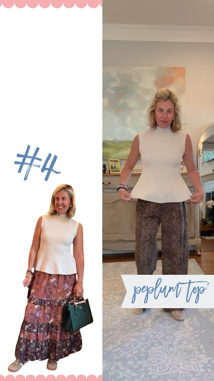 The quality of this peplum top is amazing!￼Wow Wally World…literally wow! 
Sizing:
Skirt -xs (25% off)
Tops - xs 
Jackets - xs
Blazer - xs (need small)
Dresses - xs
Tweed Skirt - 2
Scubaknit Pants - small

*code Catherine20 at Allie + Bess

#LTKSeasonal #LTKstorytime #LTKOver40