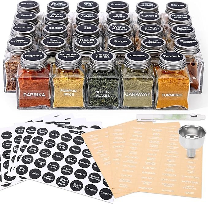 MIUKAA Unique Design Spice Jars with 372 Labels, 29-Pack 4.5 oz Personalized Cubic Clear Glass Sp... | Amazon (US)
