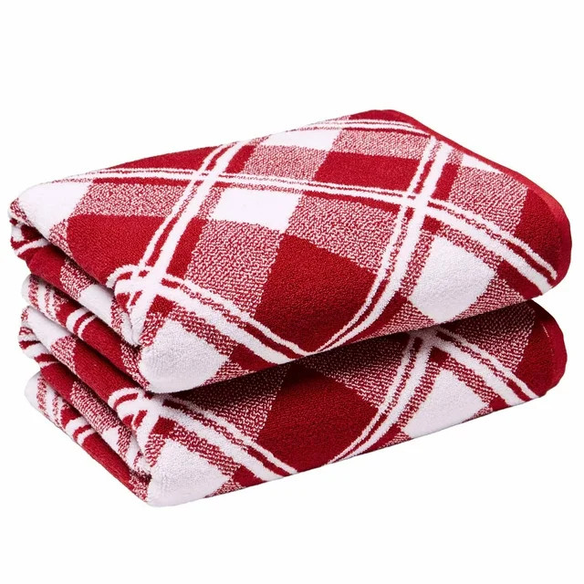 Better Homes & Gardens Holiday 2PK Bath Towel Set, Red Christmas Plaid | Walmart (US)