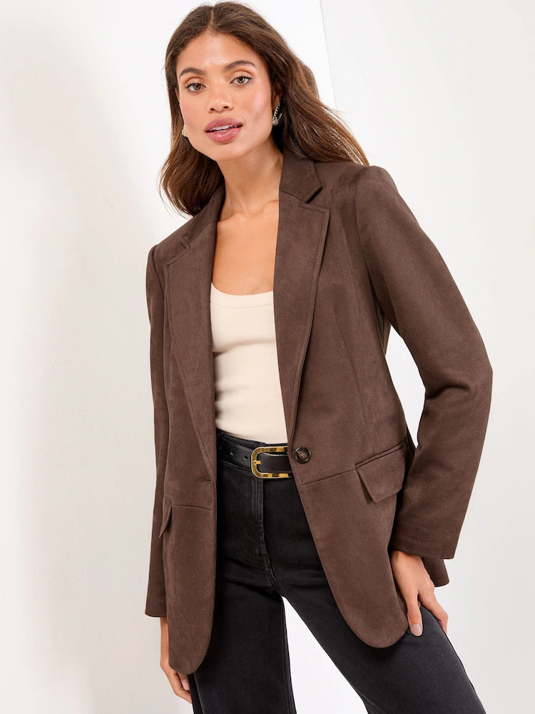 Buy Lipsy Chocolate Brown Faux Suede Relaxed Blazer from Next USA | Next US