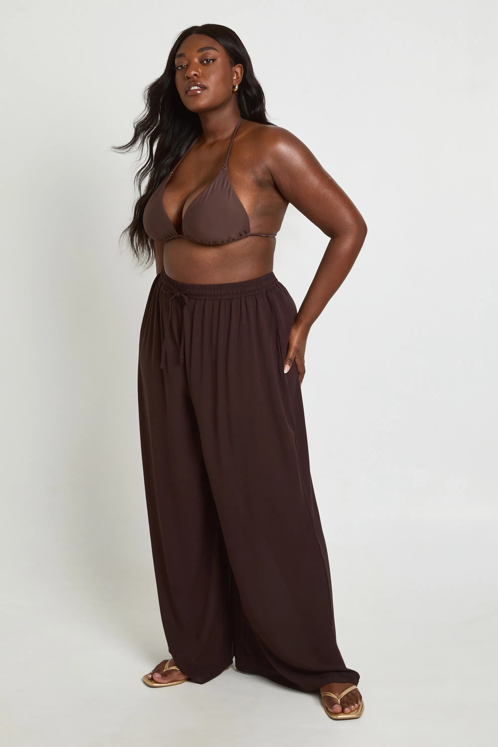 Chocolate Plus Essentials Oversized Linen Look Trousers | Boohoo | Boohoo.com (UK & IE)