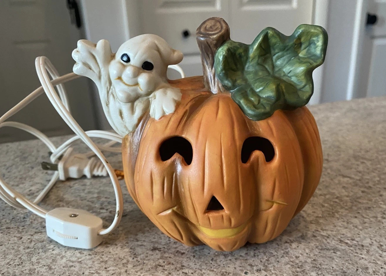 Vtg. Halloween Ceramic pumpkin and ghost lamp working 5”x 5” | eBay | eBay US