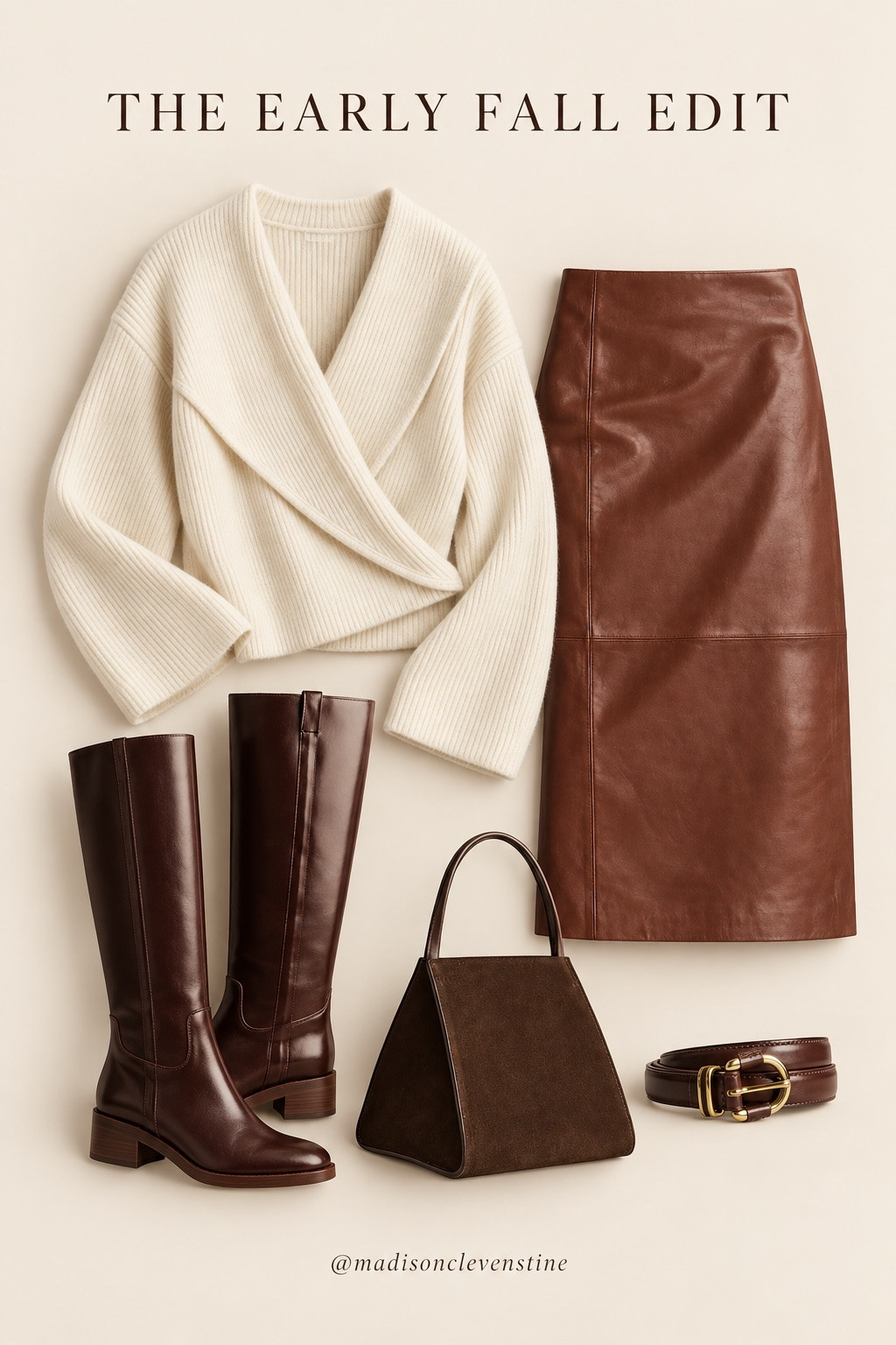 The cream sweater and leather skirt combo to reach for all fall 🤎 a soft ivory wrap sweater, rich brown leather midi and knee-high boots. #LTKstyle #fallfashion

#LTKSeasonal