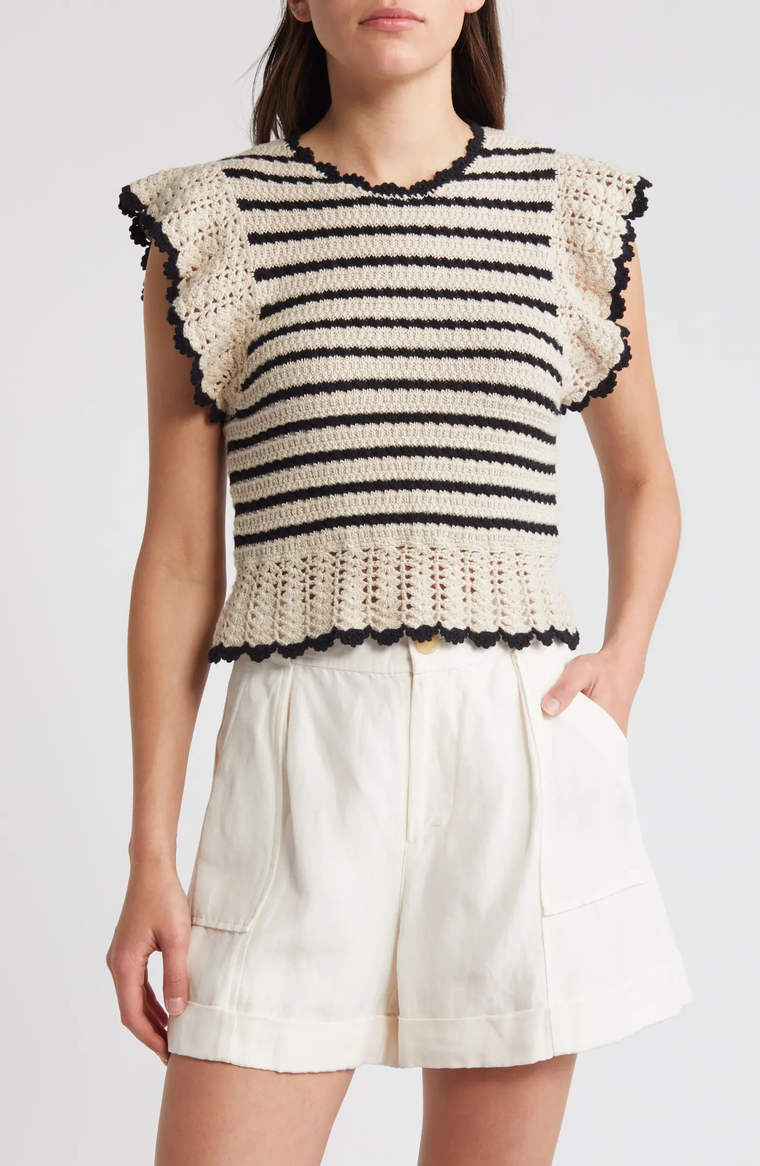 Rails Coen Ruffle Sleeve Peplum Cotton Sweater | Nordstrom | Nordstrom