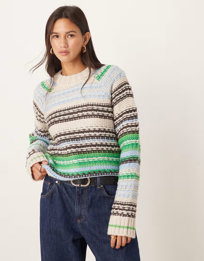 YAS – Gestreifter Strickpullover aus Wollmix in Grün und Braun-Bunt | ASOS (Global)