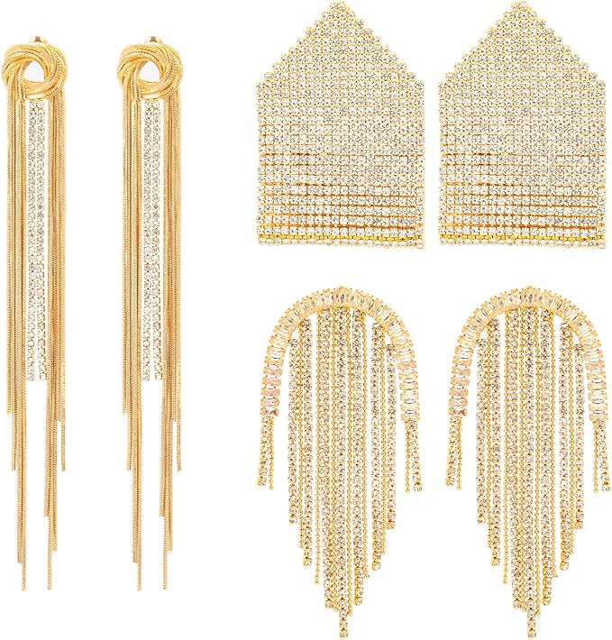 FIELLY Gold Earrings for Women, Sparkling Chain Earrings,Dangle Earrings Set,Dangly Earrings,Long... | Amazon (US)