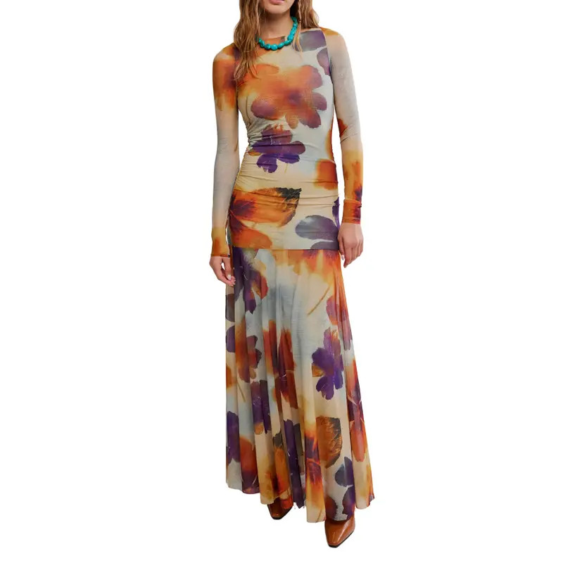 Free People Sunnei Long Sleeve Mesh Dress in Sunrise Combo at Nordstrom Rack, Size X-Large | Nordstrom Rack