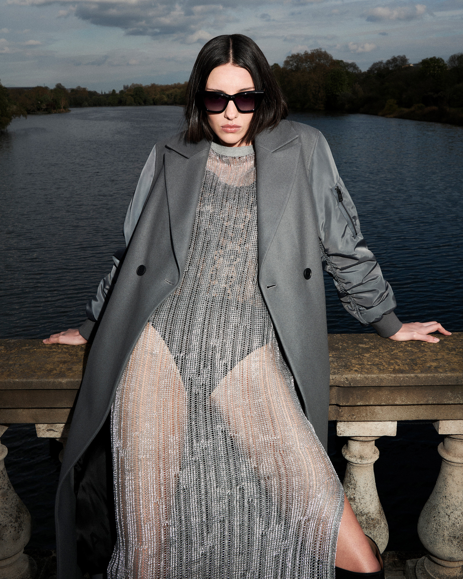 AllSaints Giana Metallic Open Stitch Midi Dress | AllSaints UK