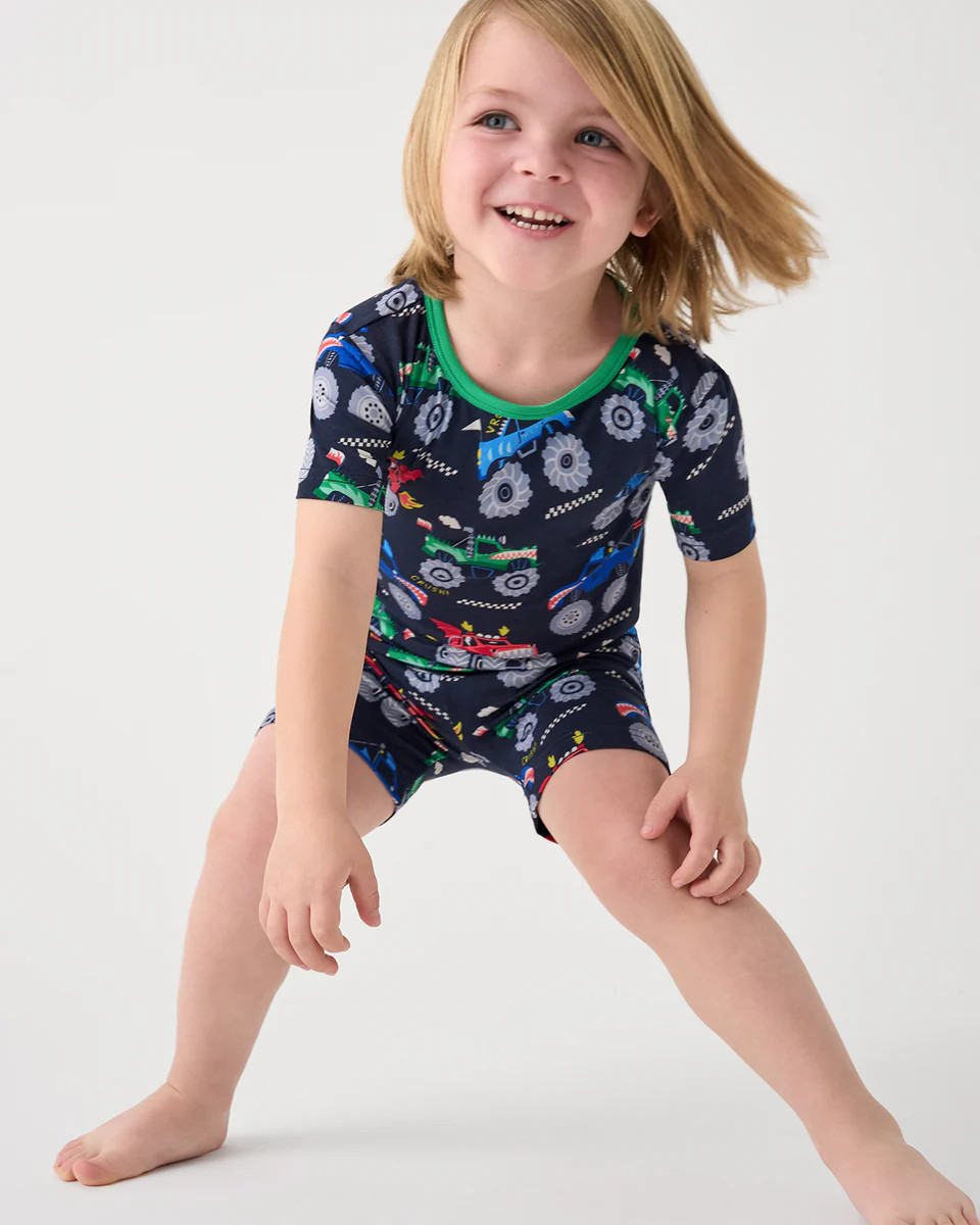 Monster Truck Madness Two-Piece Short Sleeve & Shorts Pajama Set | Little Sleepies