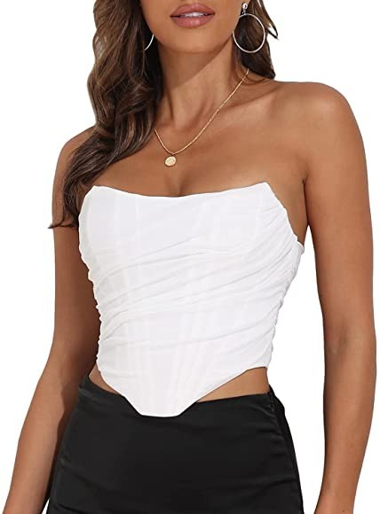 Women's Vintage Strapless Open Back Spring Top Summer Bustier Corset Top Bodyshaper Crop Top | Amazon (US)