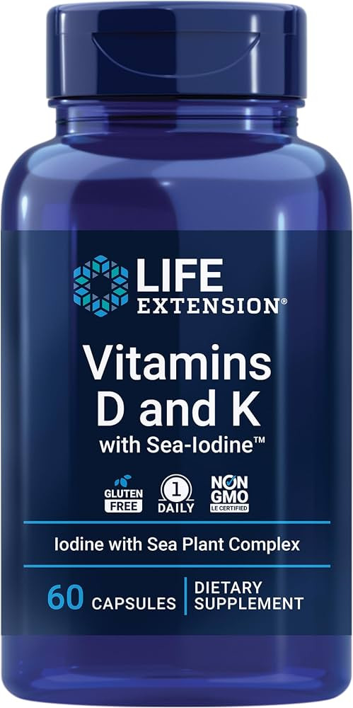 Life Extension Vitamins D and K with Sea-Iodine, vitamin D3, vitamin K1 and K2, iodine, supports ... | Amazon (US)