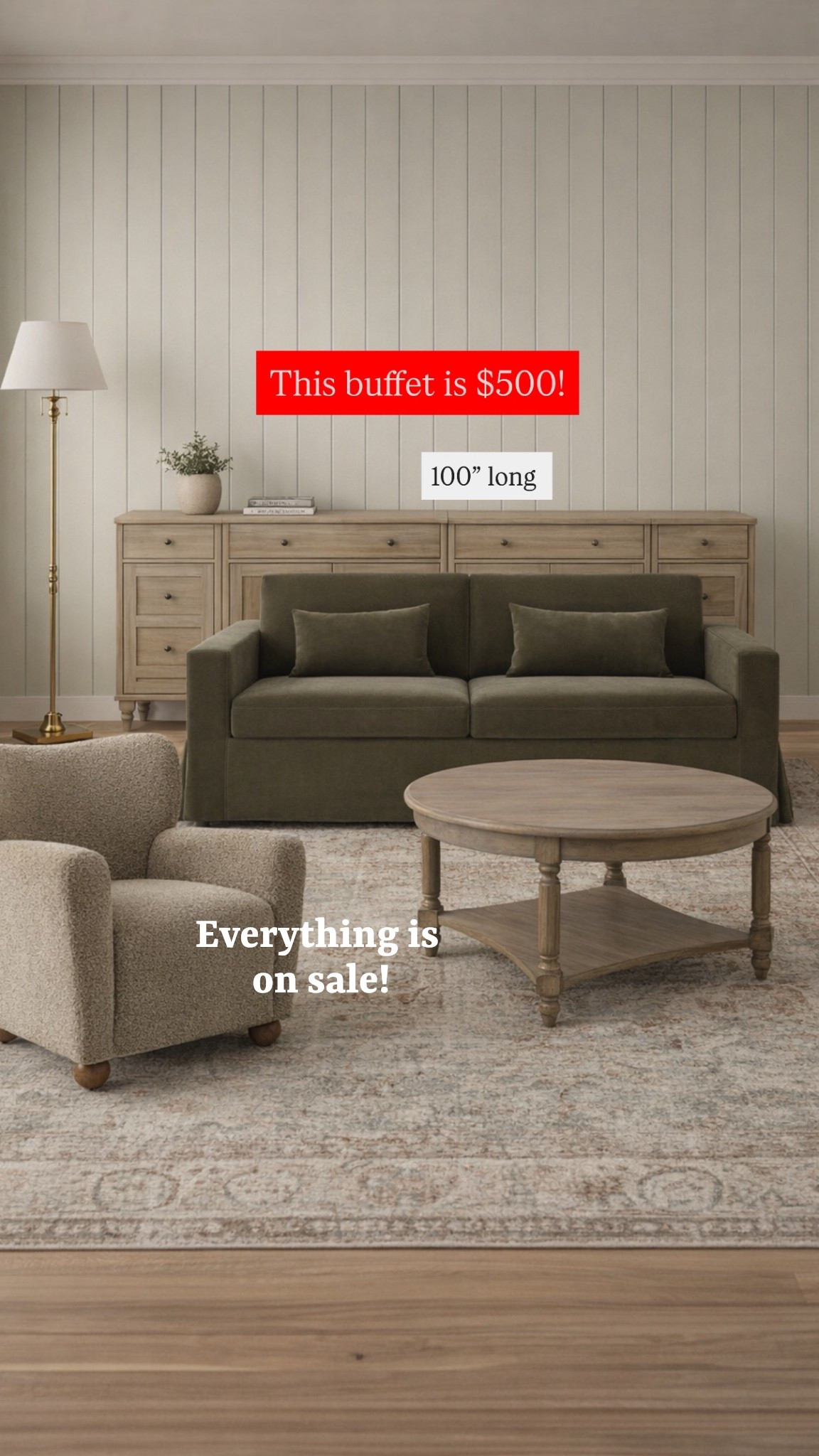 I can’t believe this buffet is on sale for $500! It has great reviews and is 100” long! The green sofa is also on major sale and sells out often! 

Living room makeover, family room, round coffee table, boucle chair 

#LTKHome #LTKSaleAlert