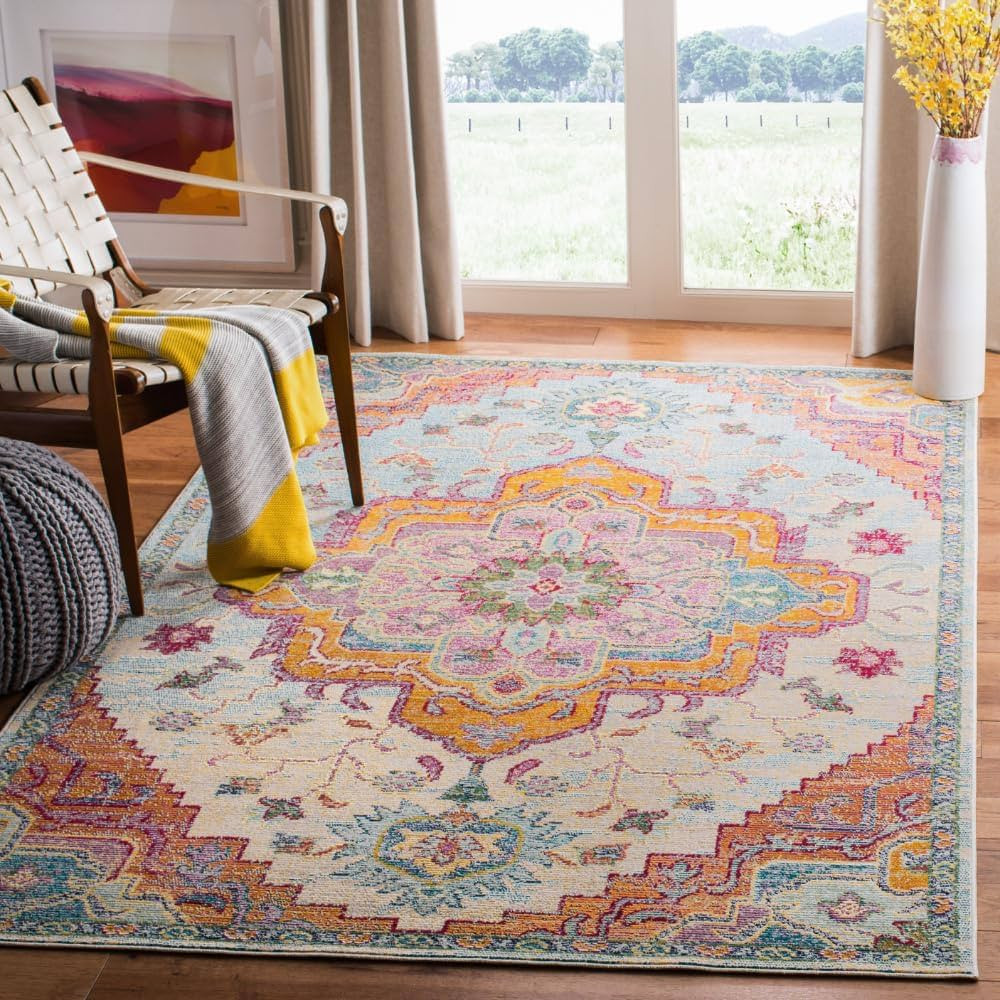 SAFAVIEH Crystal Collection Area Rug - 5' x 8', Light Blue & Fuchsia, Medallion Distressed Design... | Amazon (US)