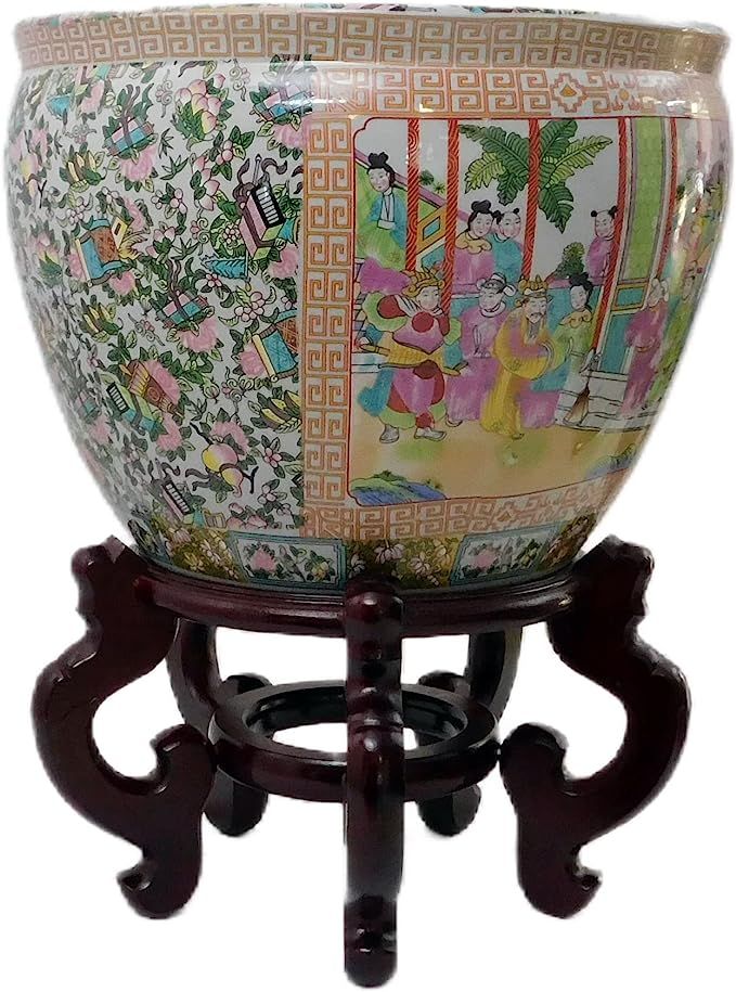 Oriental Furniture Warehouse Rose Medallion Planter Fishbowl with Koi Fish 12 in | Amazon (US)