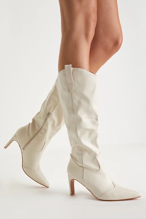 Emberly Ivory Blade Heel Knee-High Western Boots | Lulus (US)