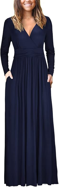Womens Long Sleeve V-Neck Wrap Waist Maxi Dress | Amazon (US)