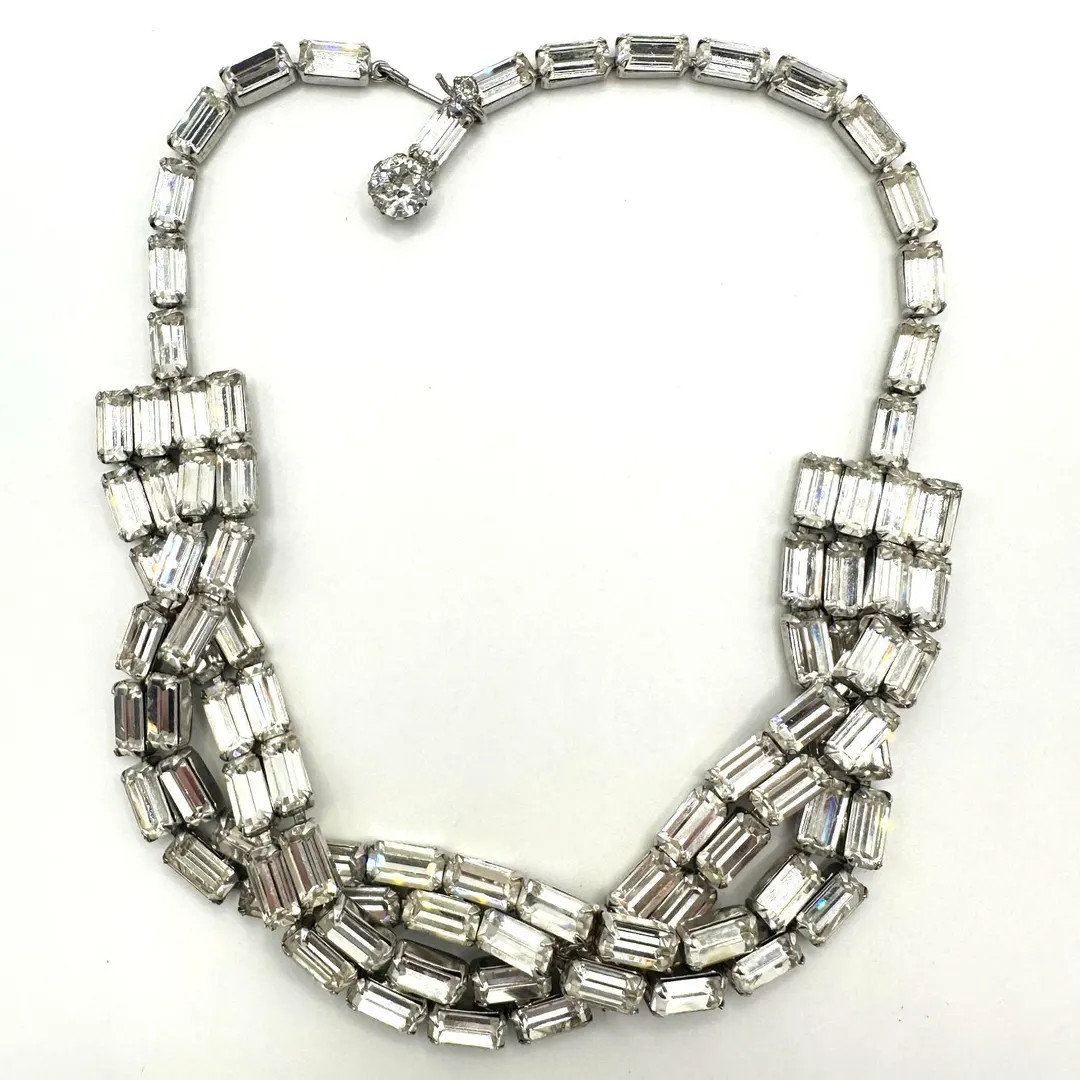 Weiss 1950s Vintage Silver Tone Clear Baguettes Rhinestones Twisted Necklace - Etsy | Etsy (Global)