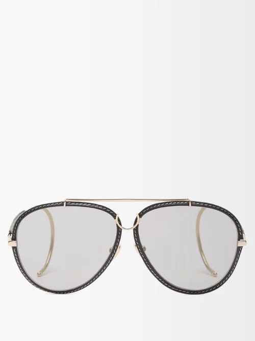 Chloé - Edith Aviator Leather And Metal Sunglasses - Womens - Grey Gold | Matches (US)