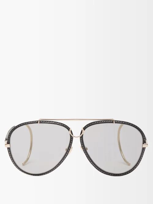 Chloé - Edith Aviator Leather And Metal Sunglasses - Womens - Grey Gold | Matches (US)