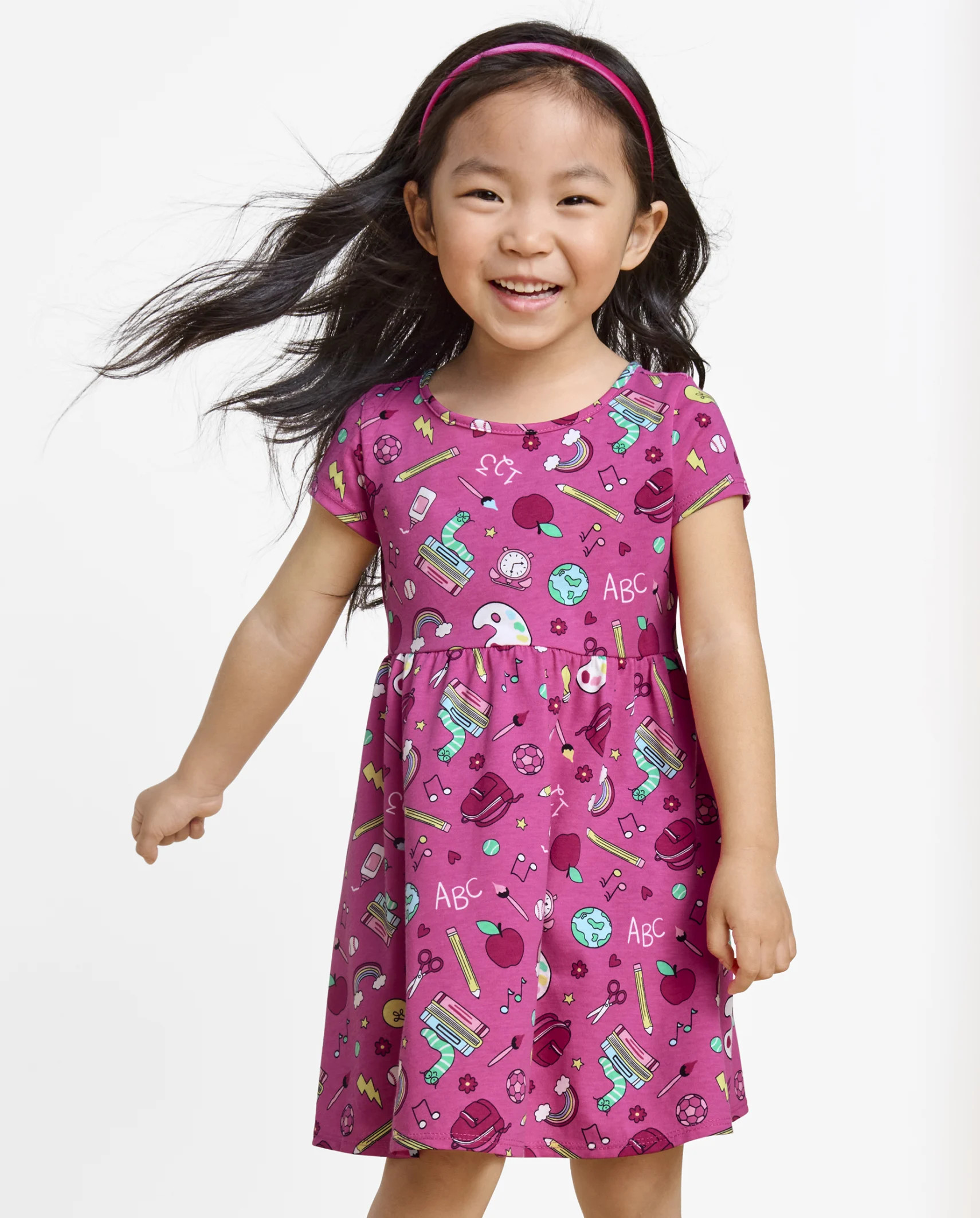 Baby And Toddler Girls School Doodle Babydoll Dress - fresh peonies | The Children's Place