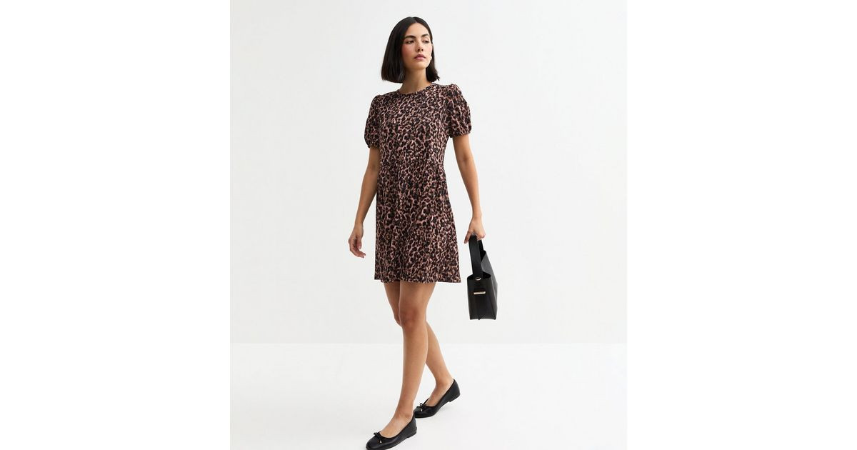 Brown Leopard Print Bow Back Mini Dress | New Look | New Look (UK)