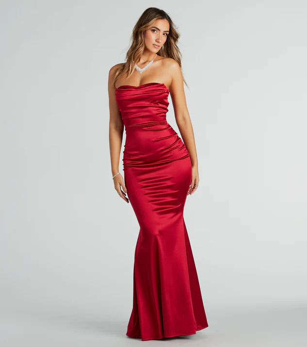 Priscilla Formal Satin Strapless Mermaid Dress | Windsor Stores