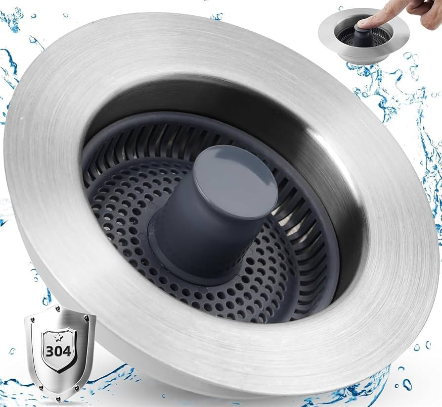 3 in 1 Universal Kitchen Sink Stopper Strainer, 304 Stainless Steel Pop Up Sink Drain Strainer wi... | Amazon (US)