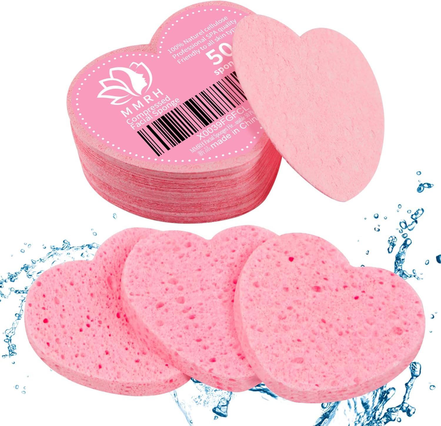 50-Count Heart Shape Compressed Facial Sponges, 100% Natural Cosmetic Spa Sponges for Facial Clea... | Amazon (US)