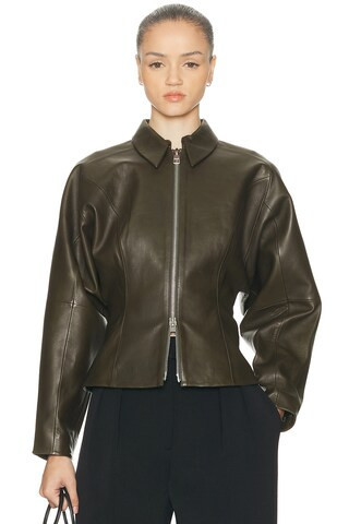 The Sei Fitted Leather Jacket in Army | FWRD 