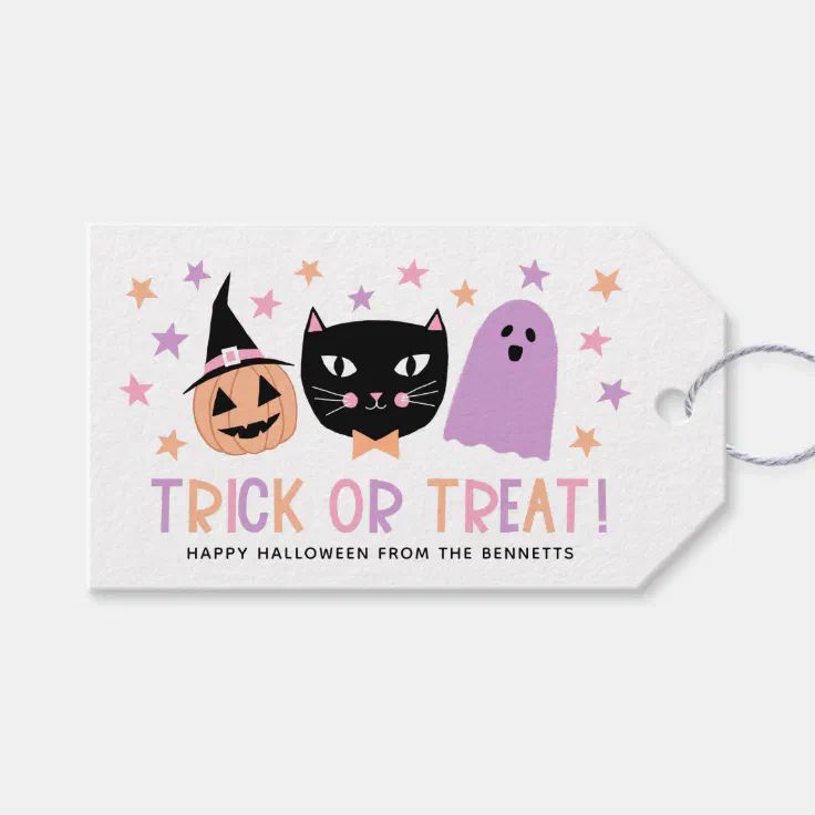 Cute Pastel Halloween Trick or Treat Black Cat Gift Tags | Zazzle | Zazzle