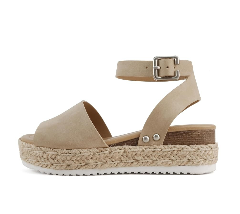 SODA Clip Womens Casual Espadrilles Trim Flatform Studded Wedge | Amazon (US)