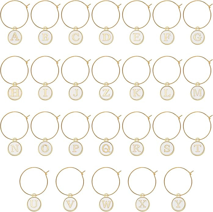 Hicarer 26 Pieces 25mm Wine Charms for Stem Glasses with Rings Tags Metal Letters Glass Charm Mar... | Amazon (US)