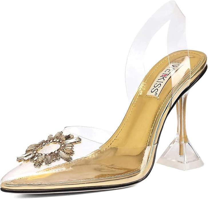 wetkiss Silver Heels for Women Dress Shoes Wedding Shoes for Bride Silver Rhinestone Heels for Wo... | Amazon (US)