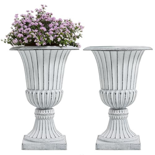 Worth Garden 2-Pack 30" Tall Large Urn Planter - Round Classic Plastic Flower Pots - White Traditional Imitation Stone Plant Pot with Drain Hole - Indoor Outdoor Porch Patio Wedding Decoration Pot | Amazon (US)