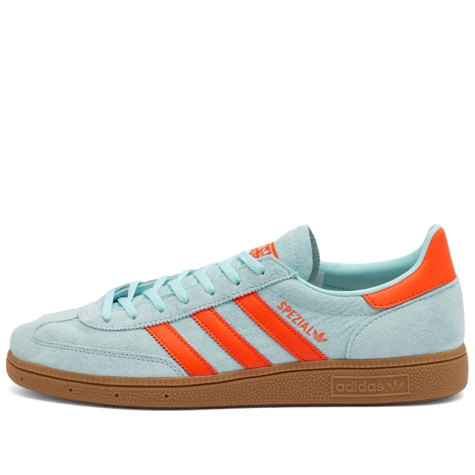 Adidas Handball Spezial Sneakers in Semi Flash Aqua/Impact Orange/Gum, Size UK 3 | END. Clothing