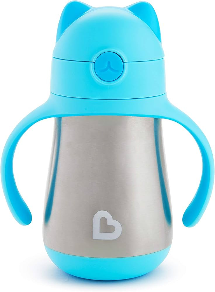 Munchkin® Cool Cat™ Toddler Sippy Cup with Straw Cup, 8 Ounce, Stainless Steel, Blue | Amazon (US)