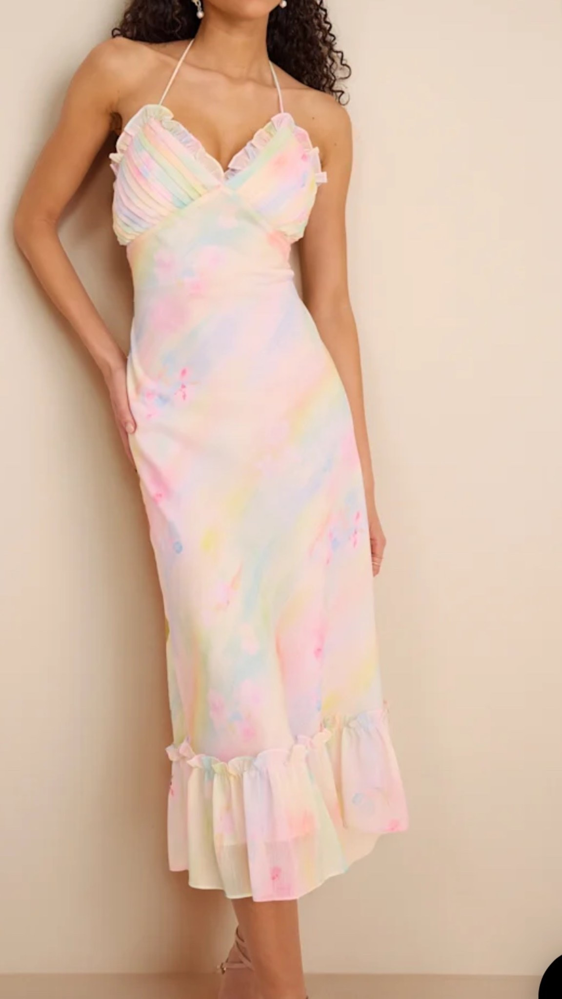 Lulus
Maxi
Open back 
Spring dress
Multicolor 
Pastel

#LTKSeasonal #LTKootd #LTKWedding