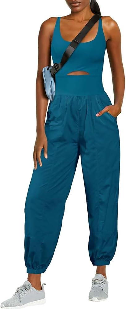 ReachMe Womens Running Onesie Athletic Romper Pants Hiking Outfits One Piece Workout Jumpsuits wi... | Amazon (US)