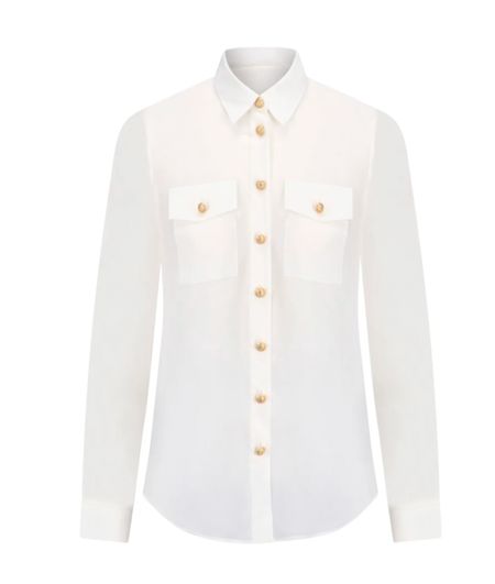 The perfect white button down shirt for work wear, the office, with jeans for a smart casual look. White shirts are a wardrobe staple & this Balmain gold button white shirt is an elevated classic that’s on sale!

#LTKsalealert #LTKworkwear #LTKSale