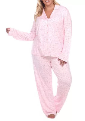 White Mark Women's Plus Size Long Sleeve Pajama Set, Pink, 1X | Belk